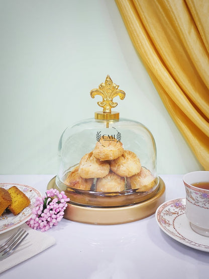 Glass Cake Dome With Glass Base & Metal Lily Knob