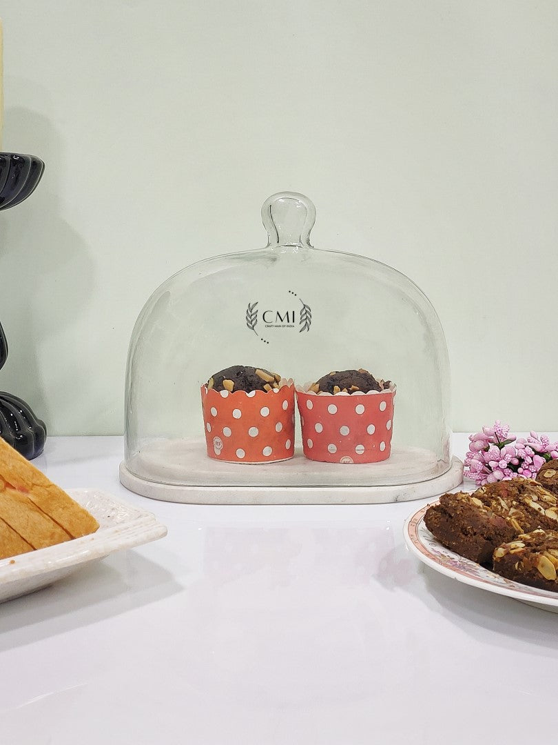 Oval Glass Cake Dome With Marble Base