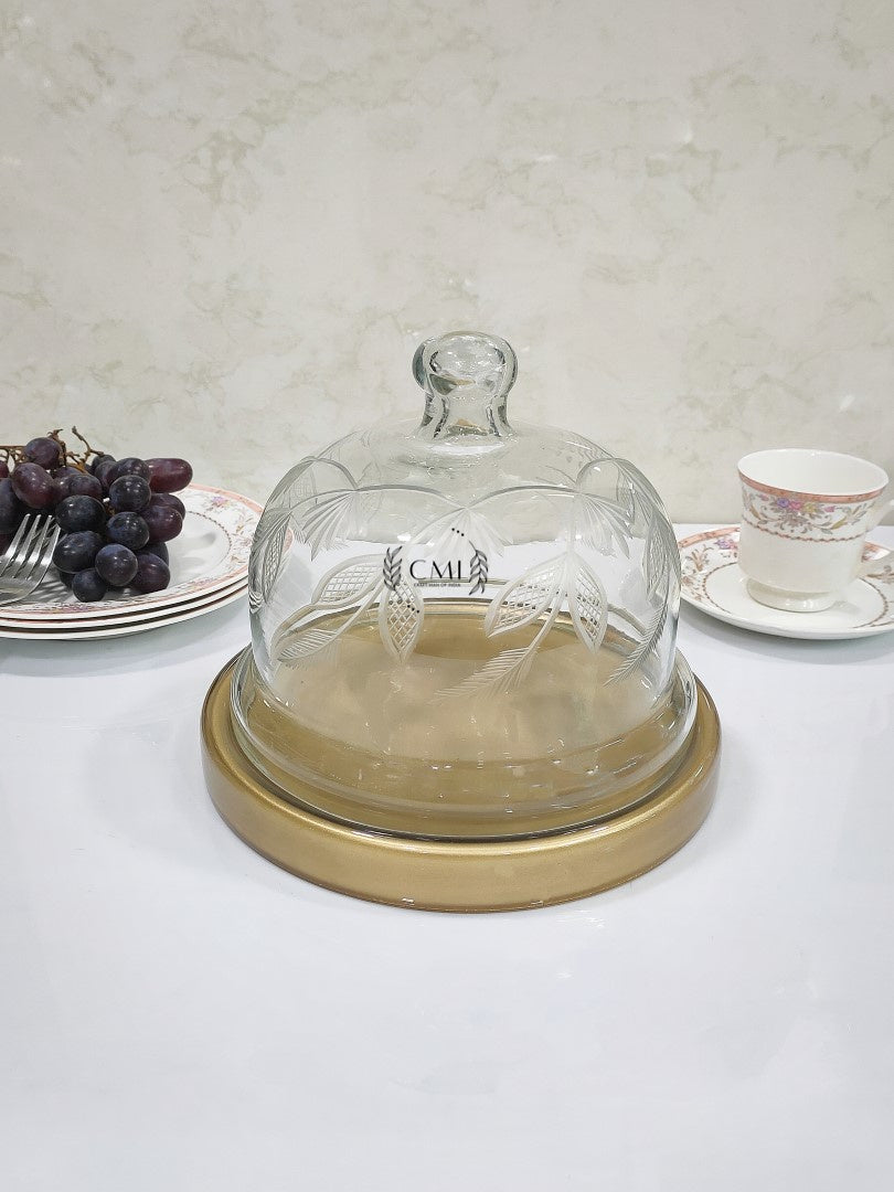 Glass Cake Dome With Glass Base & Cutting Design