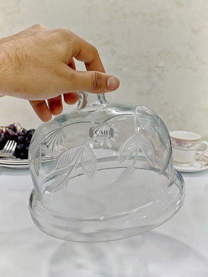 Glass Cake Dome With Glass Base & Cutting Design