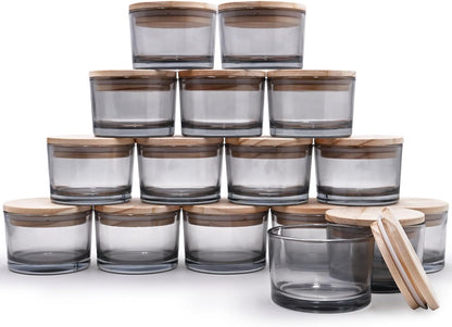 Pack of 16 - Candle Jars for Making Candles , 4 OZ Empty Jars with Wood Lids for Candle Making