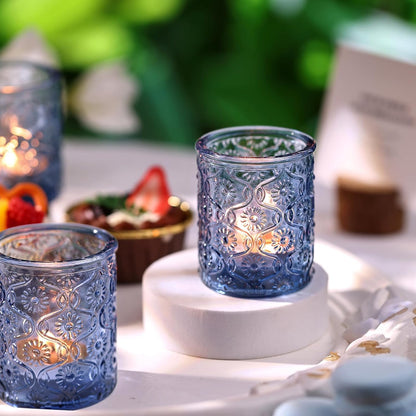 Pack of 24 - Embossed Glass Tealight Candle Votive Candle Holders Bulk