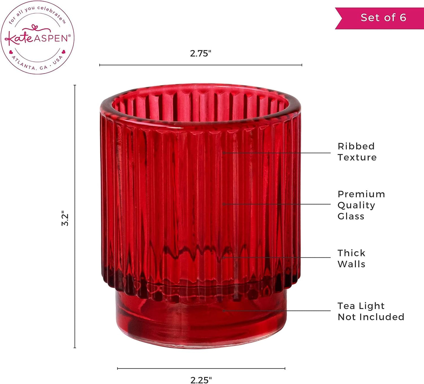 Pack of 12 - Ribbed Glass Tealight Votive Candle Holders