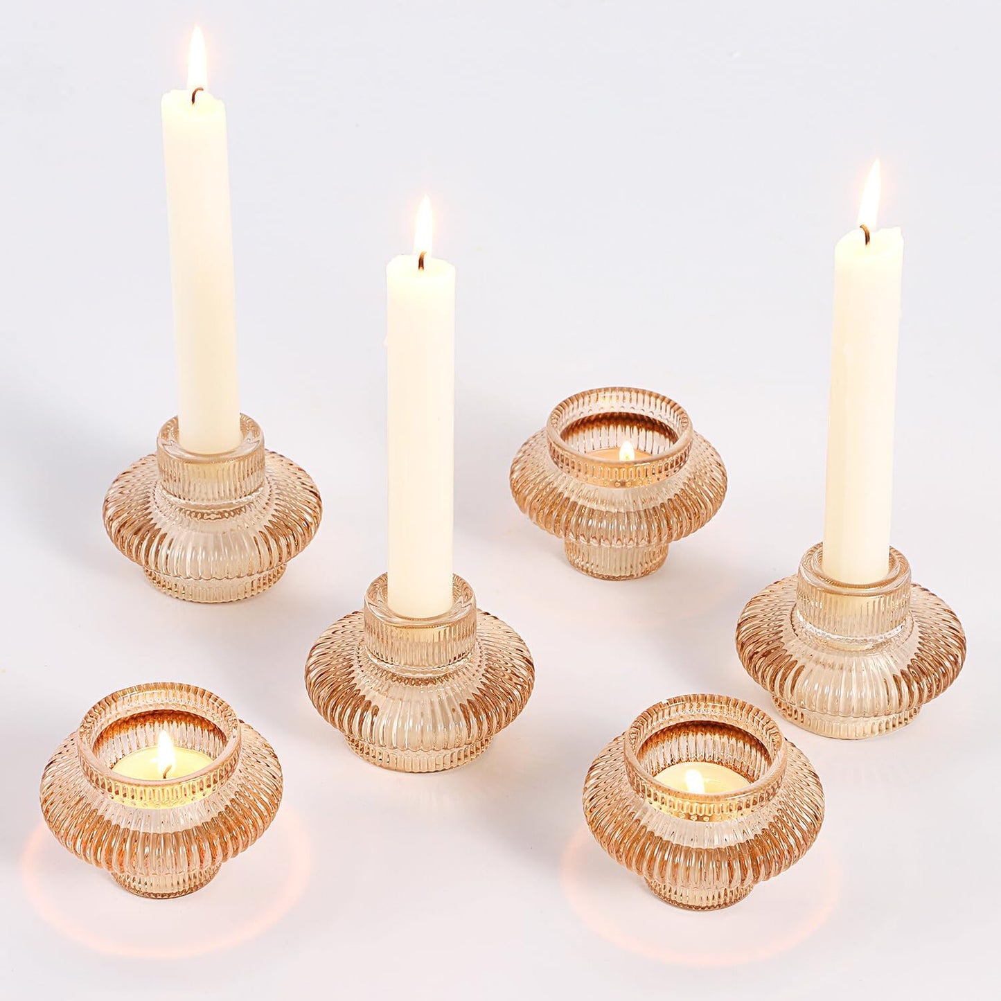 Pack of 6 - Versatile Candle Holders for Candlesticks or Tea Lights Candles