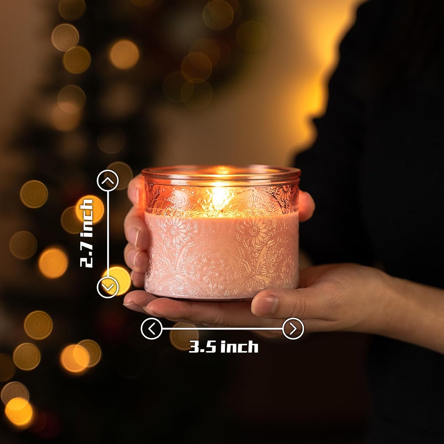 Pack of 16 - 10 oz Embossed Glass Candle Container with Bamboo Lids and Labels