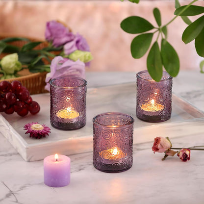 Pack of 24 - Embossed Glass Tealight Candle Votive Candle Holders Bulk