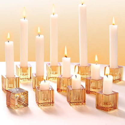 Pack of 12 - Sqaure Striped Taper Candle Holders