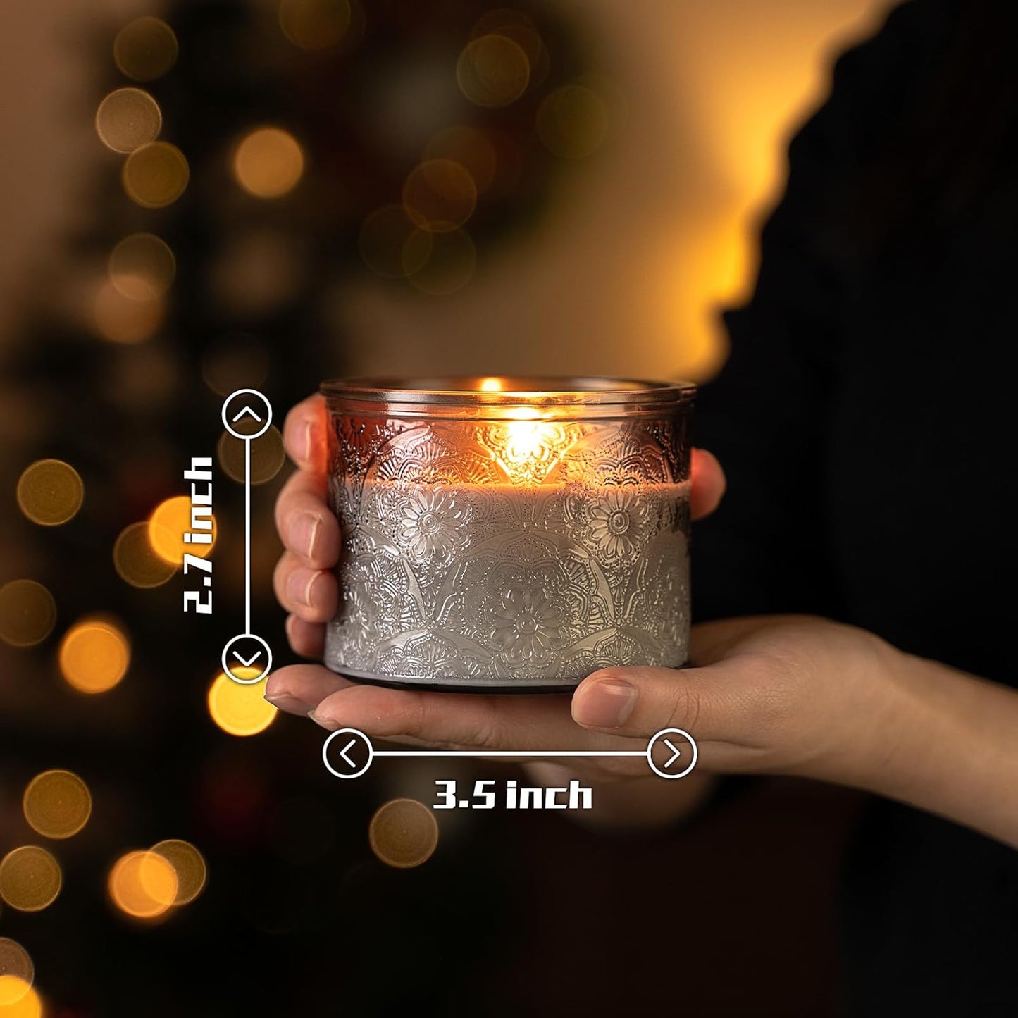 Pack of 16 - 10 oz Embossed Glass Candle Container with Bamboo Lids and Labels