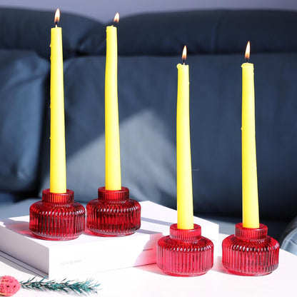 Pack of 12 - Taper Candle Holders for Christmas Decorations, Reversible Ribbed Glass Candlestick Holders