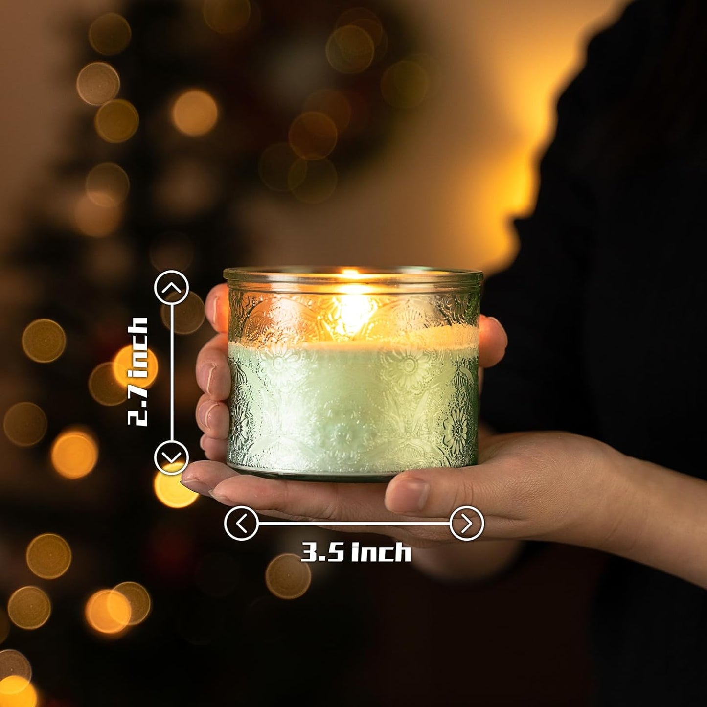 Pack of 16 - 10 oz Embossed Glass Candle Container with Bamboo Lids and Labels