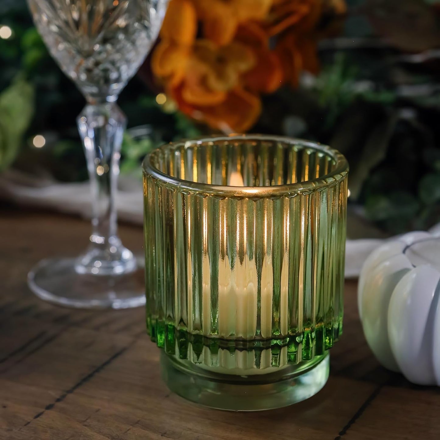 Pack of 12 - Ribbed Glass Tealight Votive Candle Holders