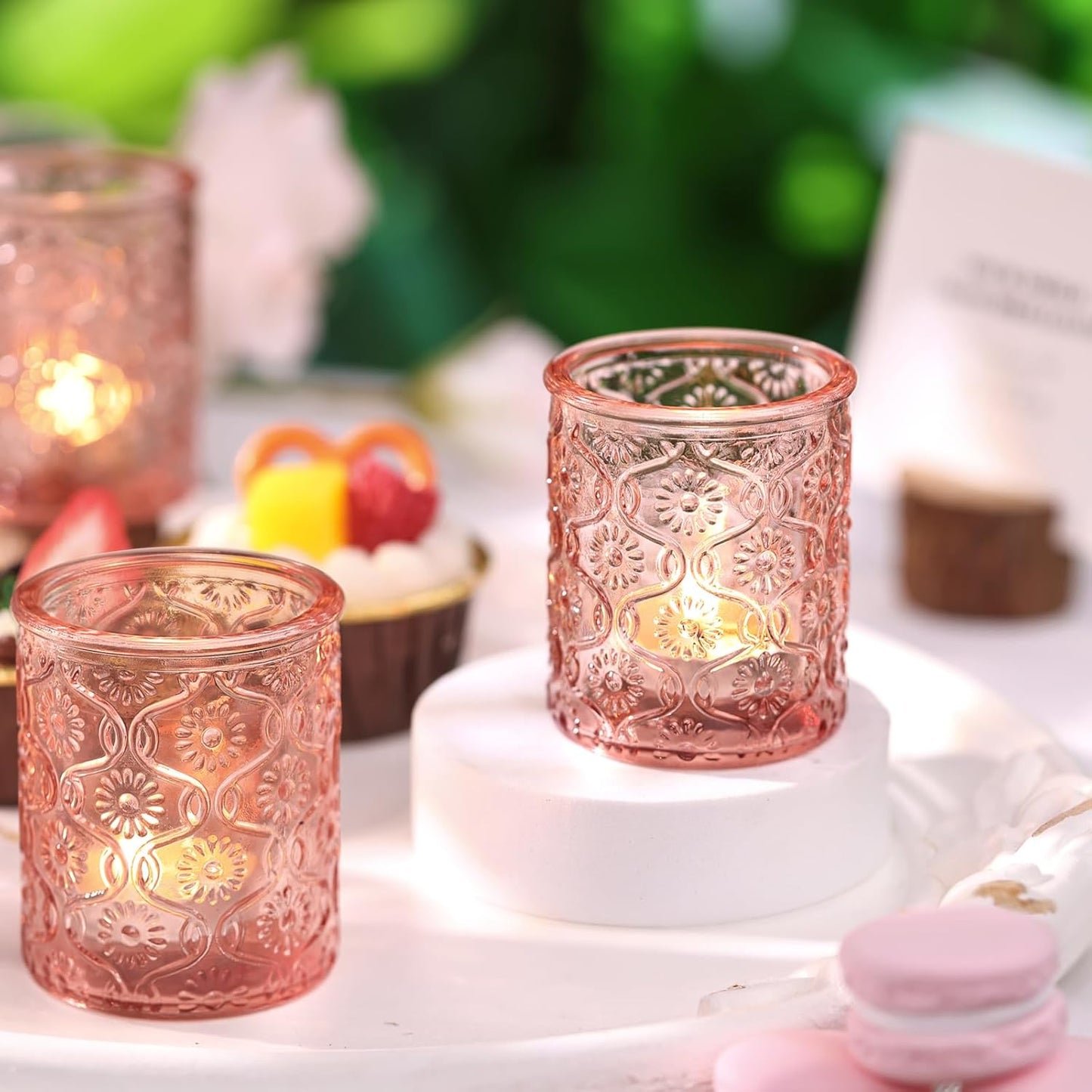 Pack of 24 - Embossed Glass Tealight Candle Votive Candle Holders Bulk