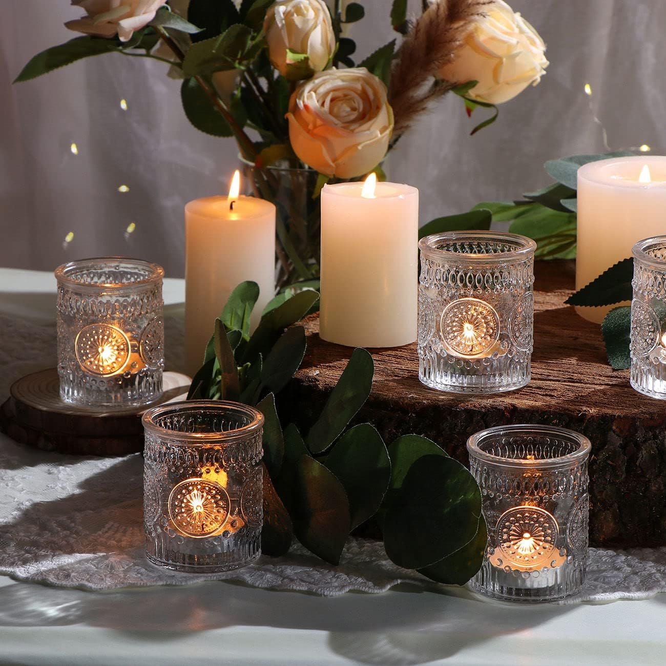 Pack of 24 - Glass Tea Lights Candle Holders for Wedding Table Centerpieces