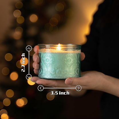 Pack of 16 - 10 oz Embossed Glass Candle Container with Bamboo Lids and Labels