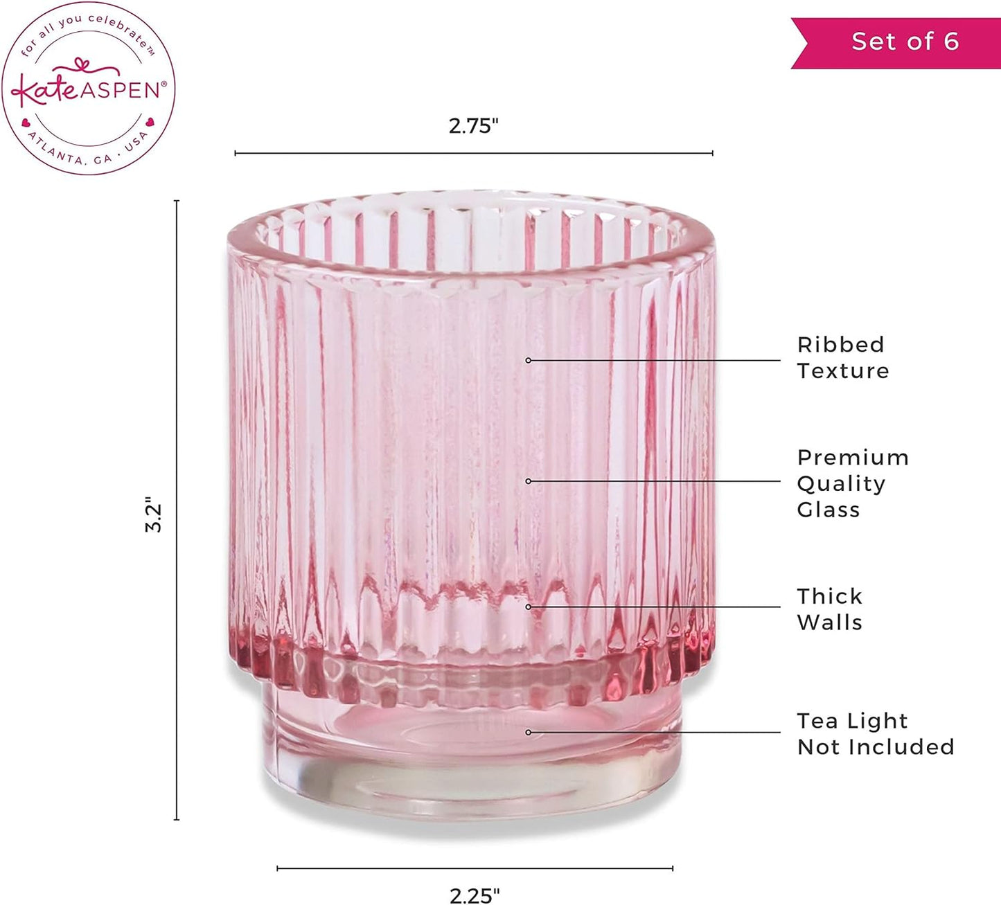 Pack of 12 - Ribbed Glass Tealight Votive Candle Holders