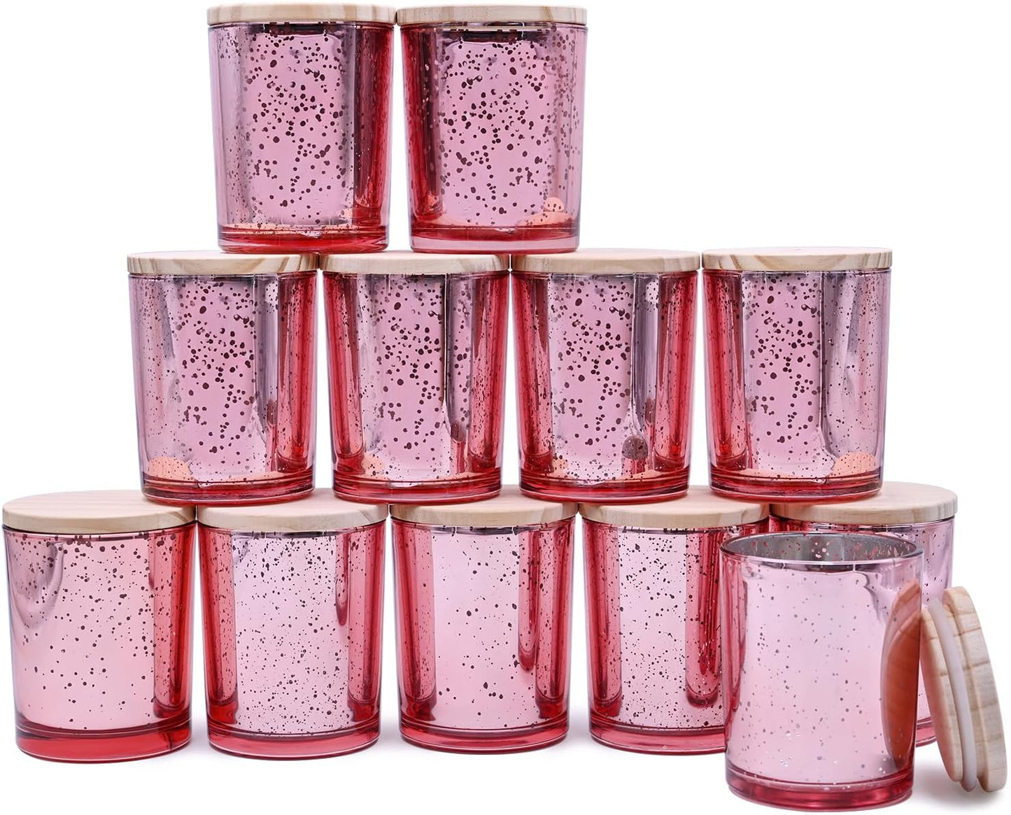 Pack of 16 - 7 OZ Thick Candle Jars for Candle Making, Pink Empty Jars with Wooden Lids for Candle Making