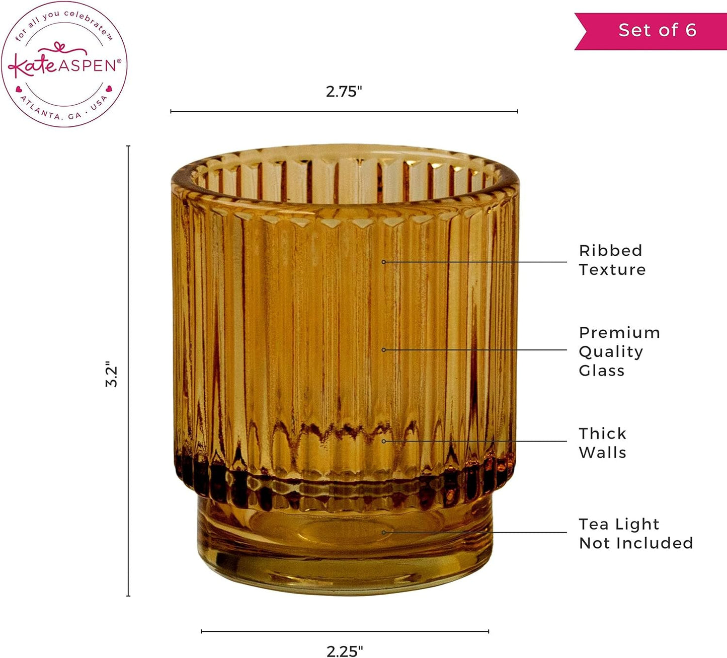 Pack of 12 - Ribbed Glass Tealight Votive Candle Holders