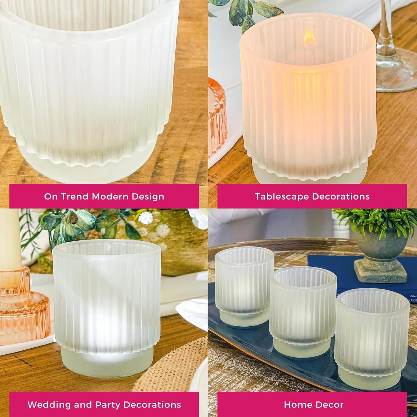 Pack of 12 - Ribbed Glass Tealight Votive Candle Holders