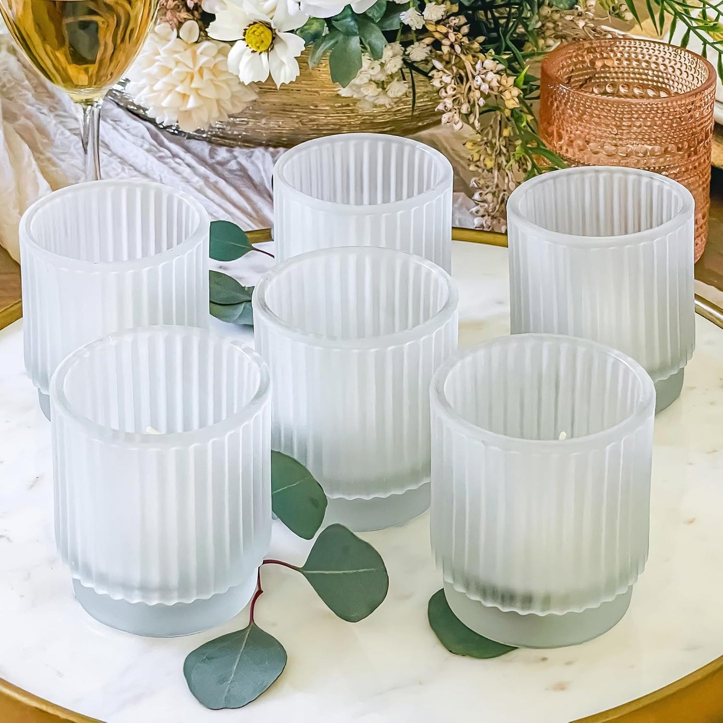 Pack of 12 - Ribbed Glass Tealight Votive Candle Holders