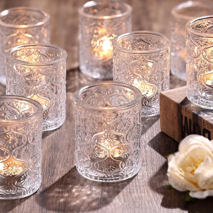 Pack of 24 - Embossed Glass Tealight Candle Votive Candle Holders Bulk