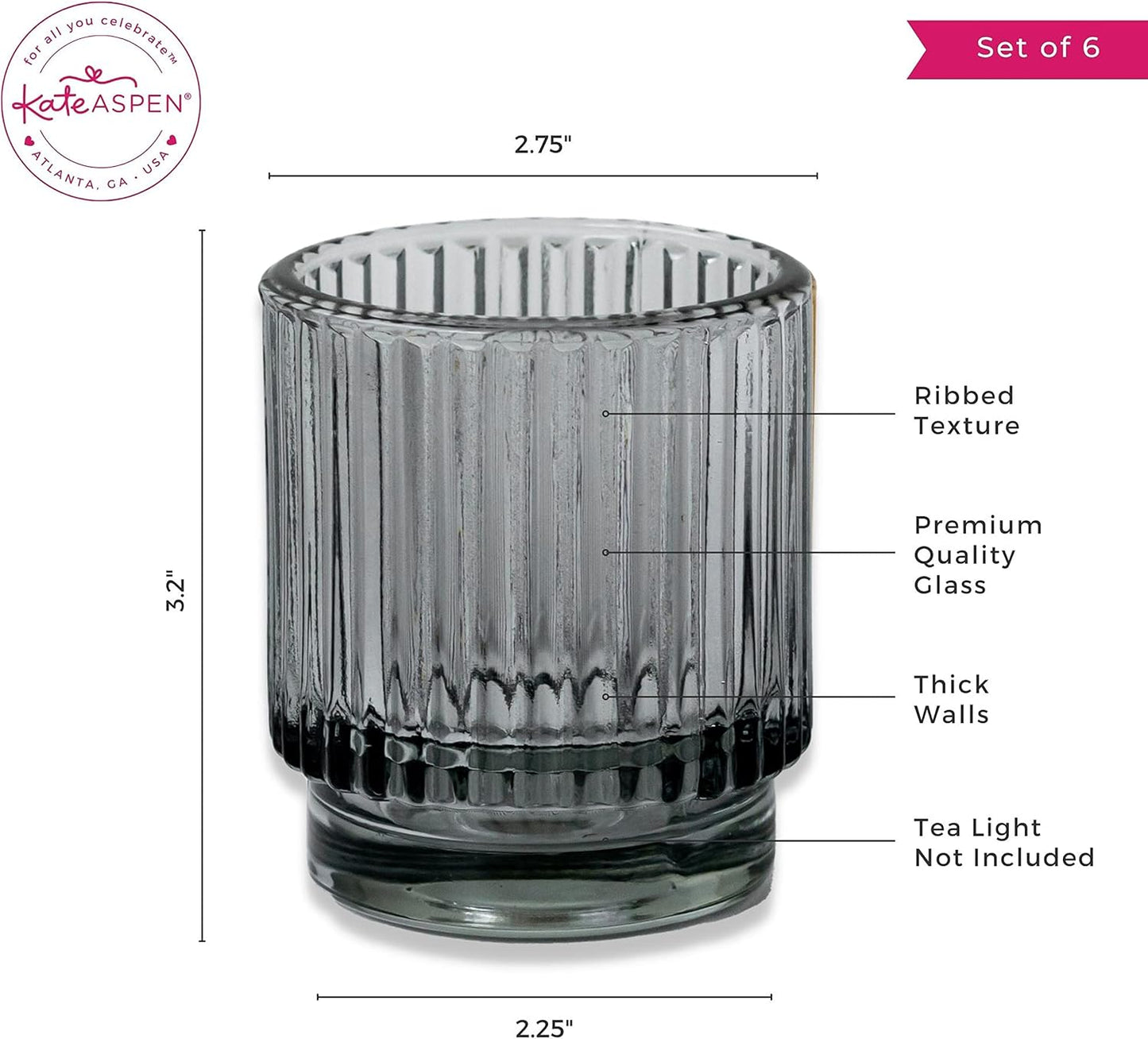 Pack of 12 - Ribbed Glass Tealight Votive Candle Holders