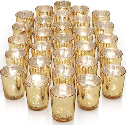 Pack of 36 -Votive Candle Holders Speckled Mercury Silver Glass Candle Holder