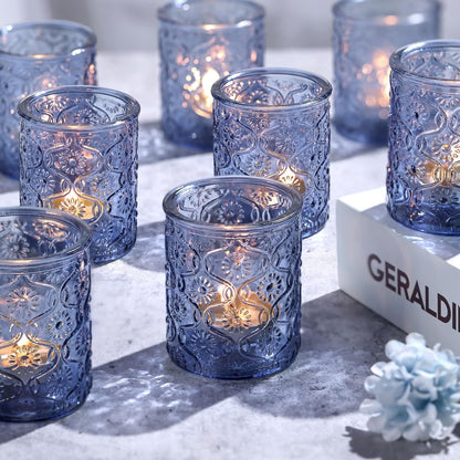 Pack of 24 - Embossed Glass Tealight Candle Votive Candle Holders Bulk