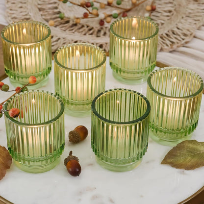 Pack of 12 - Ribbed Glass Tealight Votive Candle Holders