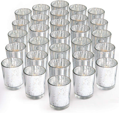 Pack of 36 -Votive Candle Holders Speckled Mercury Silver Glass Candle Holder