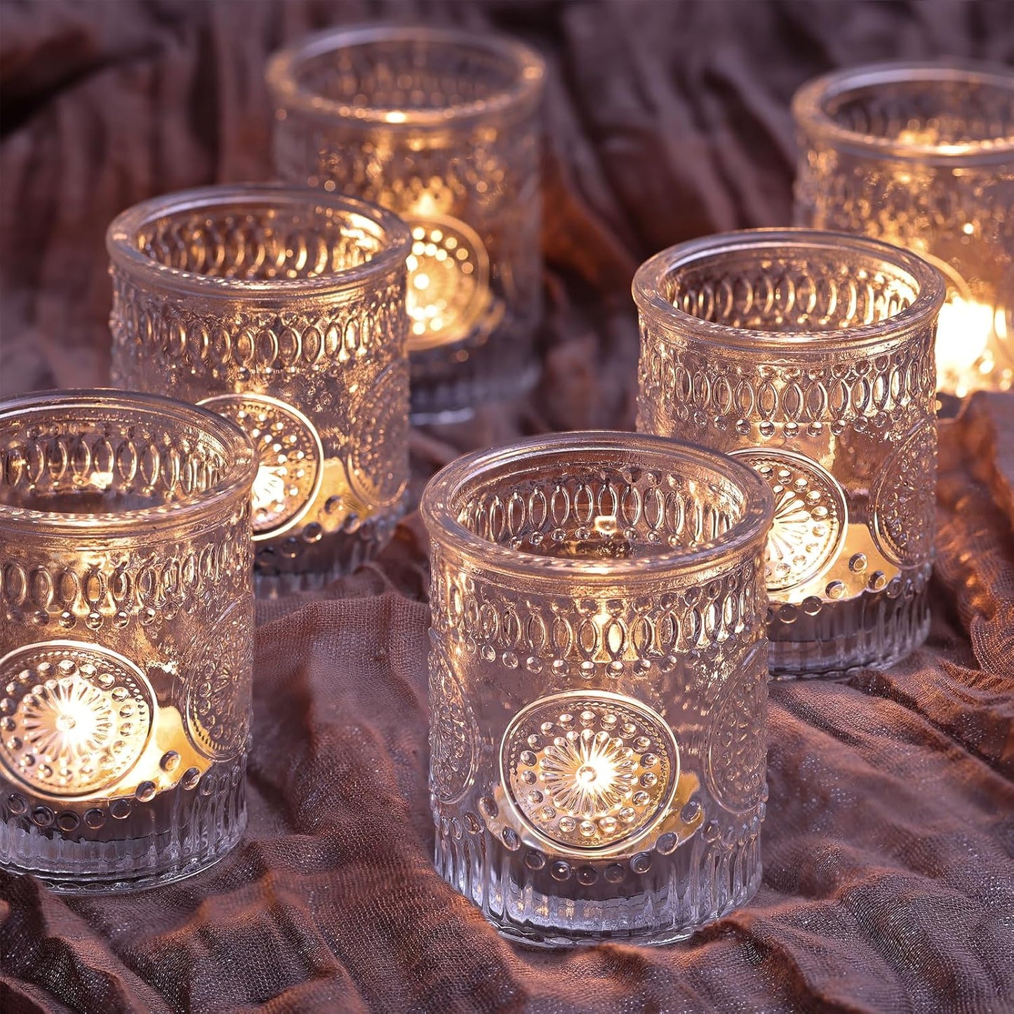 Pack of 24 - Glass Tea Lights Candle Holders for Wedding Table Centerpieces, Birthday Parties, Home Decor and Holiday Decor