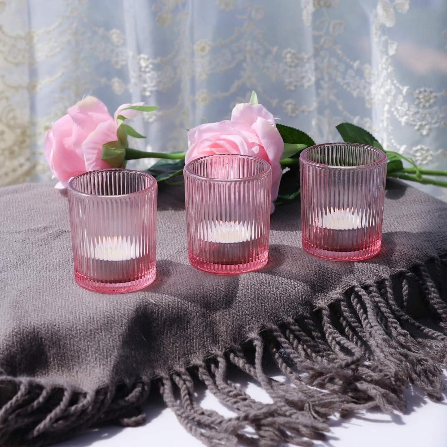 Pack of 24 - Candle Holder Ribbed Votive Candle Holders