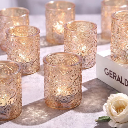 Pack of 24 - Embossed Glass Tealight Candle Votive Candle Holders Bulk