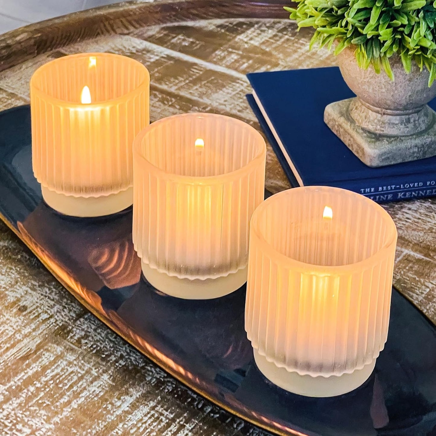 Pack of 12 - Ribbed Glass Tealight Votive Candle Holders