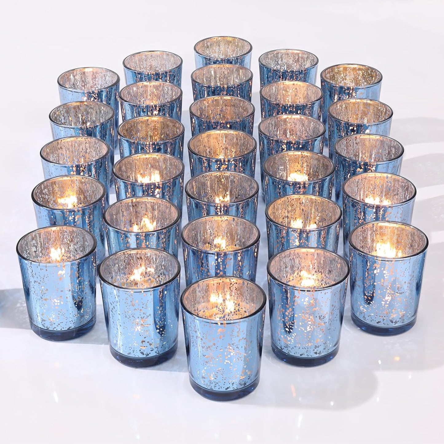 Pack of 36 -Votive Candle Holders Speckled Mercury Silver Glass Candle Holder