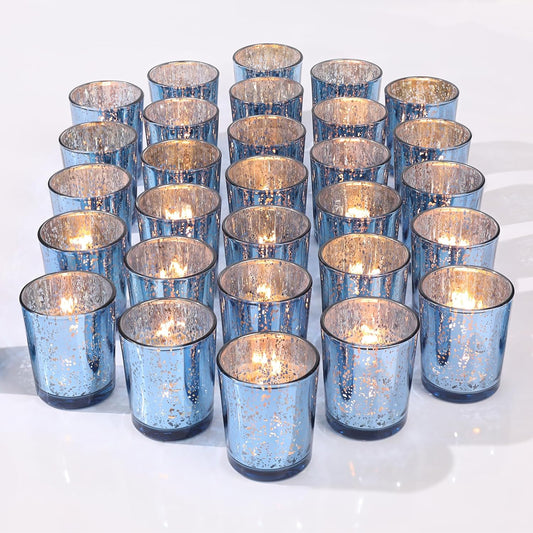 Pack of 36 -Votive Candle Holders Speckled Mercury Silver Glass Candle Holder