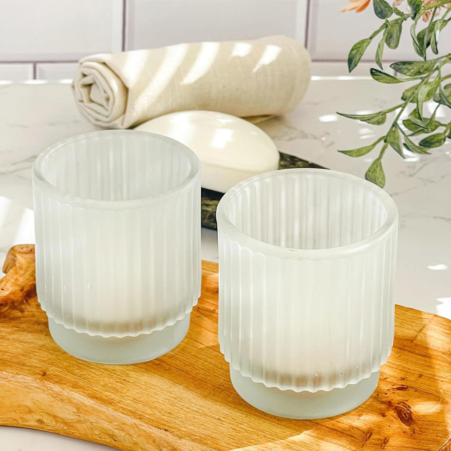 Pack of 12 - Ribbed Glass Tealight Votive Candle Holders