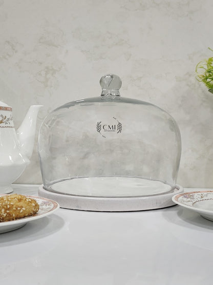 Glass Dome With Wooden Base 8x7" ( White Base )