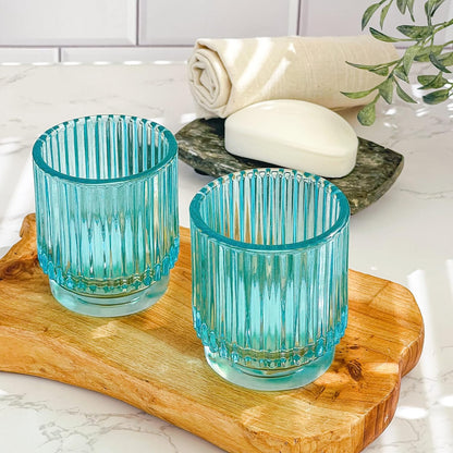 Pack of 12 - Ribbed Glass Tealight Votive Candle Holders