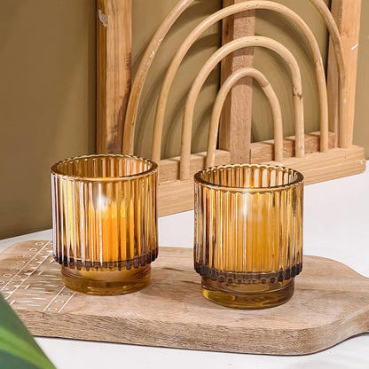 Pack of 12 - Ribbed Glass Tealight Votive Candle Holders