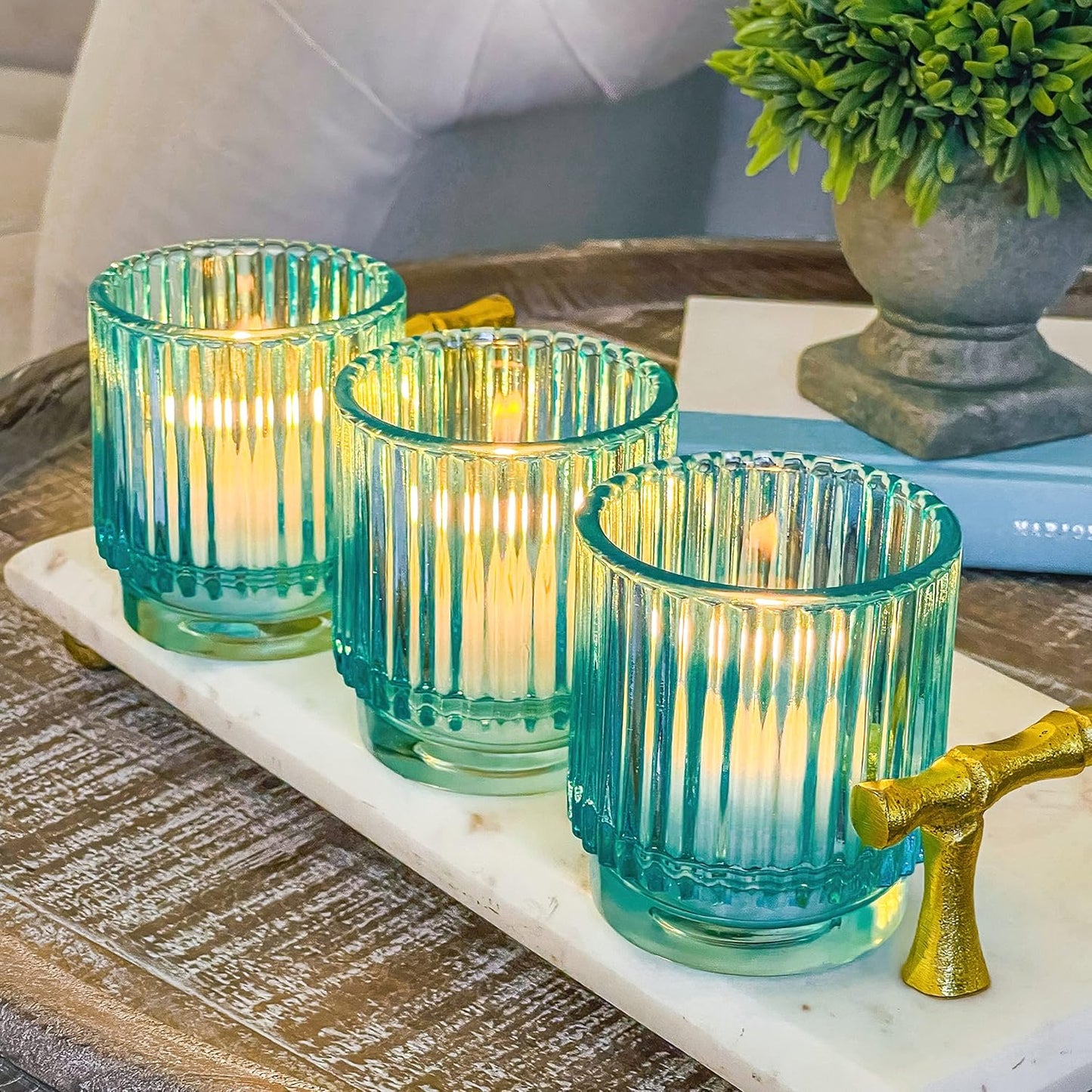 Pack of 12 - Ribbed Glass Tealight Votive Candle Holders