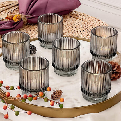 Pack of 12 - Ribbed Glass Tealight Votive Candle Holders