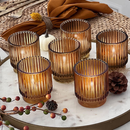 Pack of 12 - Ribbed Glass Tealight Votive Candle Holders