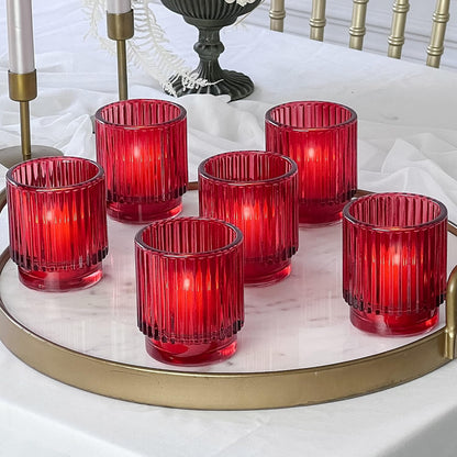 Pack of 12 - Ribbed Glass Tealight Votive Candle Holders