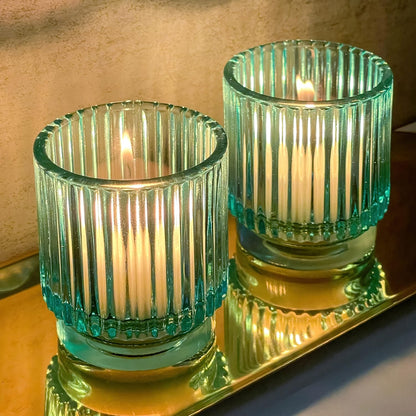 Pack of 12 - Ribbed Glass Tealight Votive Candle Holders