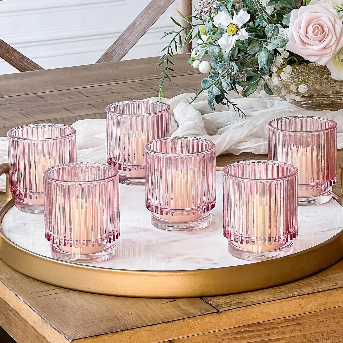 Pack of 12 - Ribbed Glass Tealight Votive Candle Holders