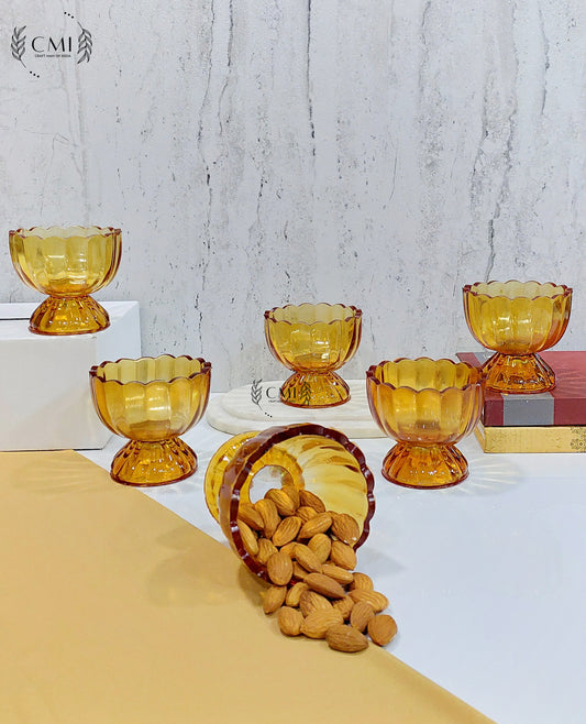 Glass Bowl Set of Ice-Cream Gold