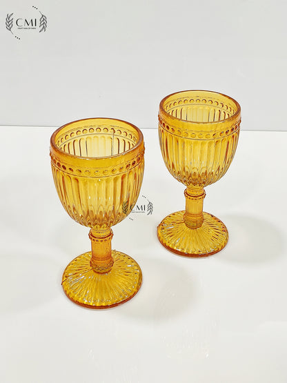 Red Wine Riibed Glass Plain Set - Gold