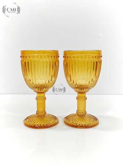 Red Wine Riibed Glass Plain Set - Gold