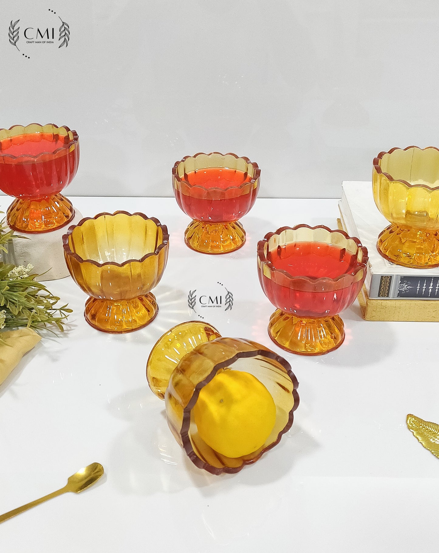 Glass Bowl Set of Ice-Cream Gold