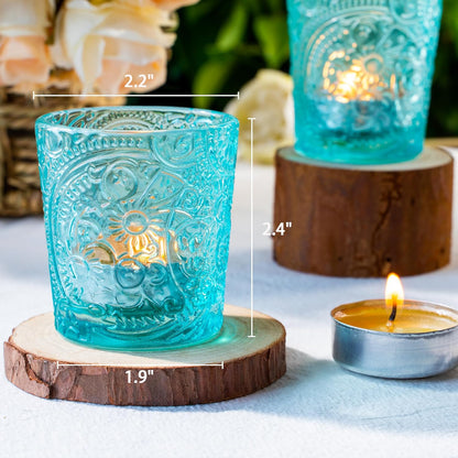 Pack of 24 - Embossed Glass Tea Light Candle Holders - Votive Candle Holders for Wedding, Party, Home Decor, and Table Centerpieces